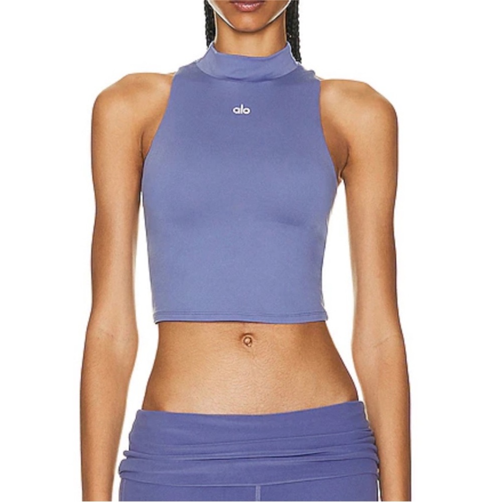 Alo Purple Cropped Turtle Neck Tank Top
